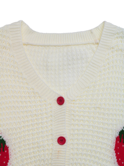 New Casual Cardigan Strawberry Jacquard Knitted Sweater-chiquechics
