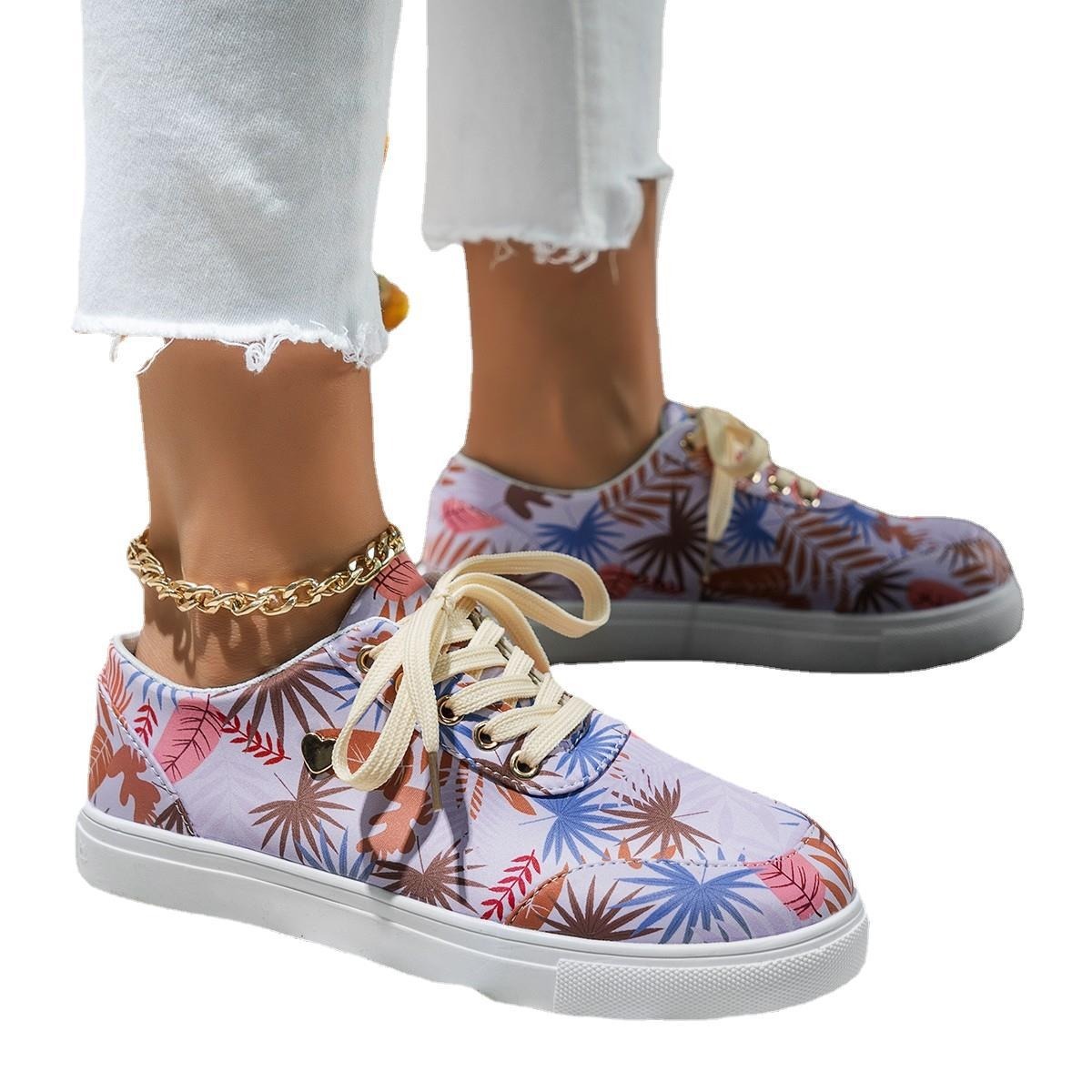 Plus Size Women's Board Shoes Spring Printing Colorful Single Shoes Casual Shoes Small White Shoes-chiquechics