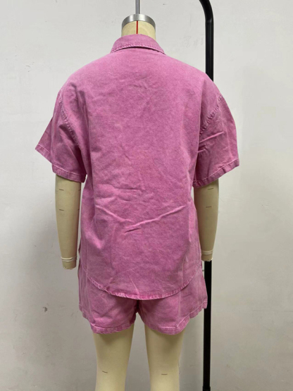 Casual loose short-sleeved shirt and denim shorts set-chiquechics