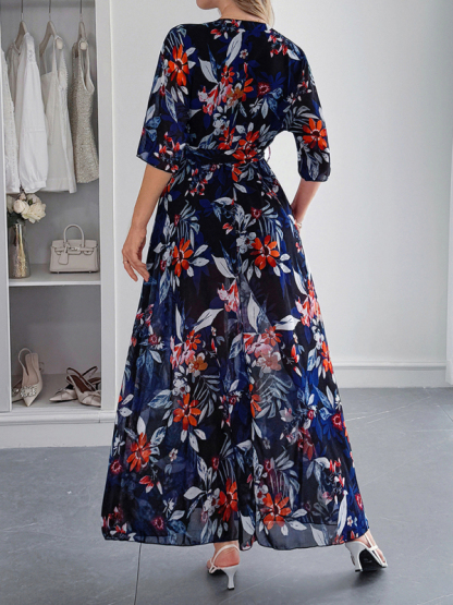 Holiday black printed tie maxi dress-chiquechics