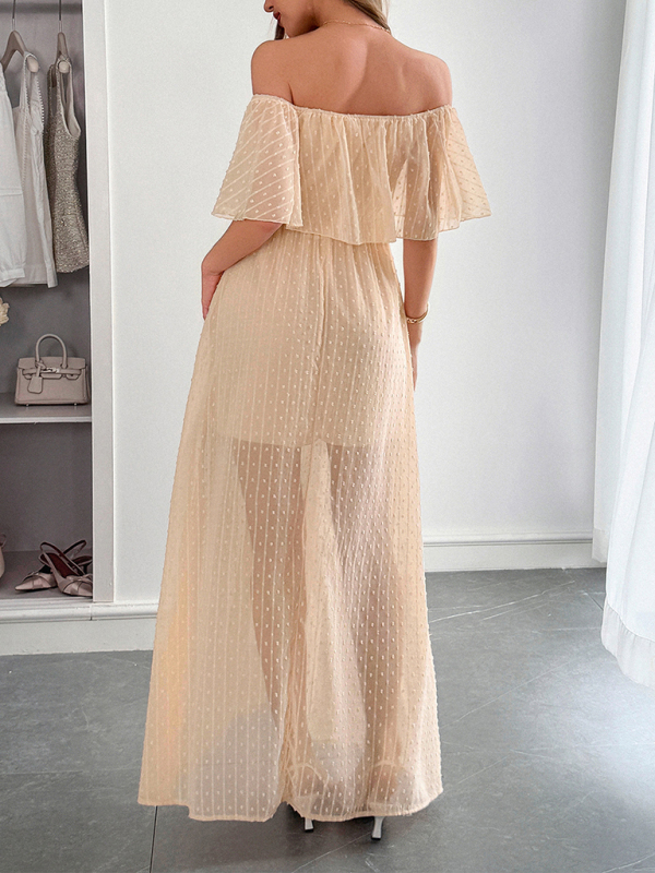 Elegant Strapless Waisted Short Sleeve Long Dress-chiquechics