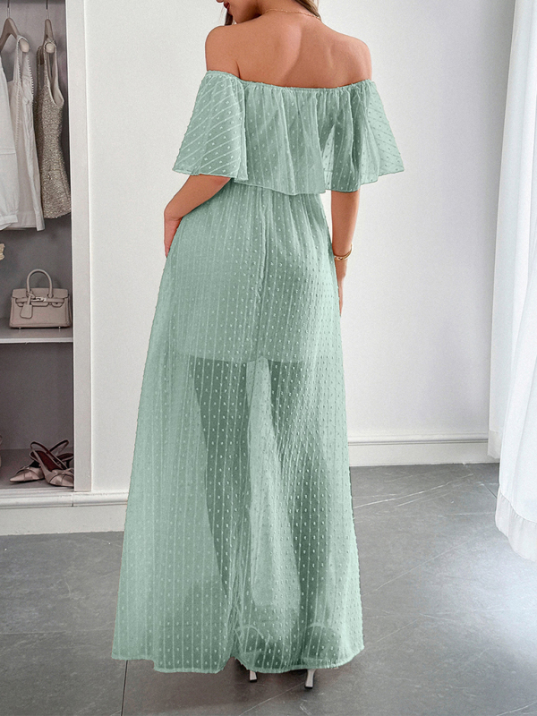 Elegant Strapless Waisted Short Sleeve Long Dress-chiquechics