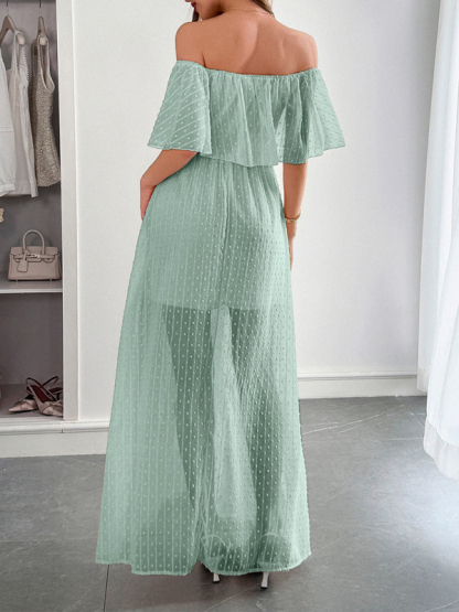 Elegant Strapless Waisted Short Sleeve Long Dress-chiquechics