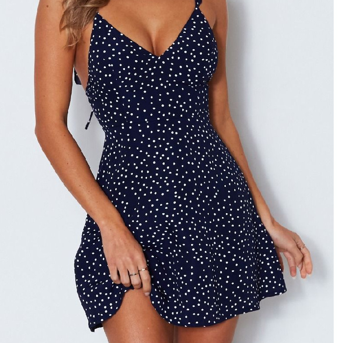 Women's Hot Style Suspender Skirt Printed Chiffon Short Skirt Solid Color Dress Beach Skirt-chiquechics