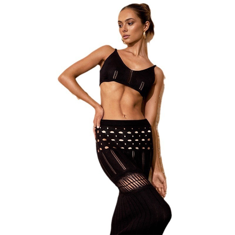 SwimwearBeach suit for women solid color sexy knitted hollow bikini swimsuit cover-up sun protection clothing-chiquechics