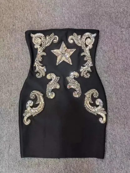 Strapless Studded Diamond Sequin Bandage Dress 