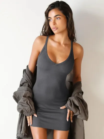 Scoop Neck Wide Strap Mini Dress-chiquechics