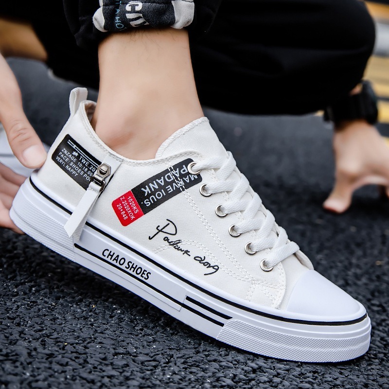 Breathable men's canvas shoes, Hong Kong style men's shoes, casual cloth shoes, trendy, lightweight, low top board shoes-chiquechics