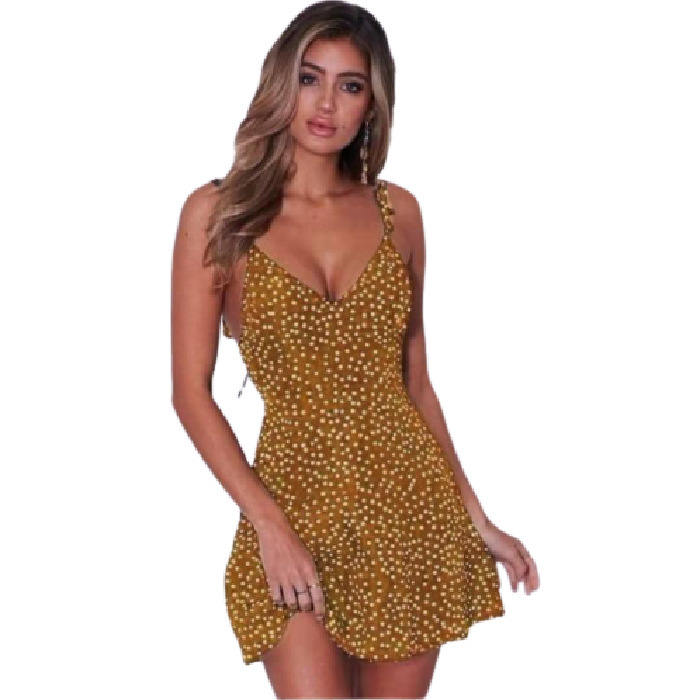 Women's Hot Style Suspender Skirt Printed Chiffon Short Skirt Solid Color Dress Beach Skirt-chiquechics