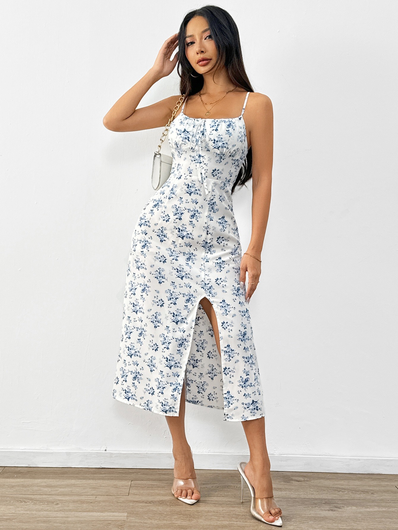European and American fresh style camisole floral dress, summer new high waisted pullover A-line mid length skirt-chiquechics