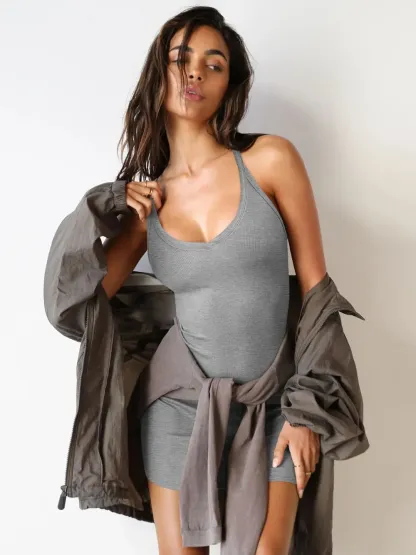 Scoop Neck Wide Strap Mini Dress-chiquechics