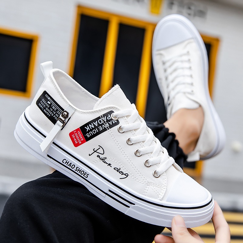 Breathable men's canvas shoes, Hong Kong style men's shoes, casual cloth shoes, trendy, lightweight, low top board shoes-chiquechics