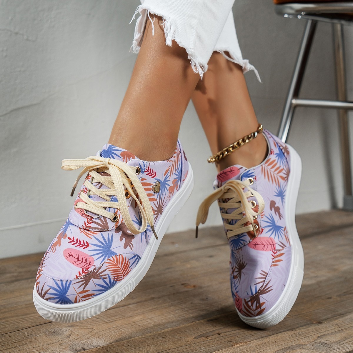 Plus Size Women's Board Shoes Spring Printing Colorful Single Shoes Casual Shoes Small White Shoes-chiquechics