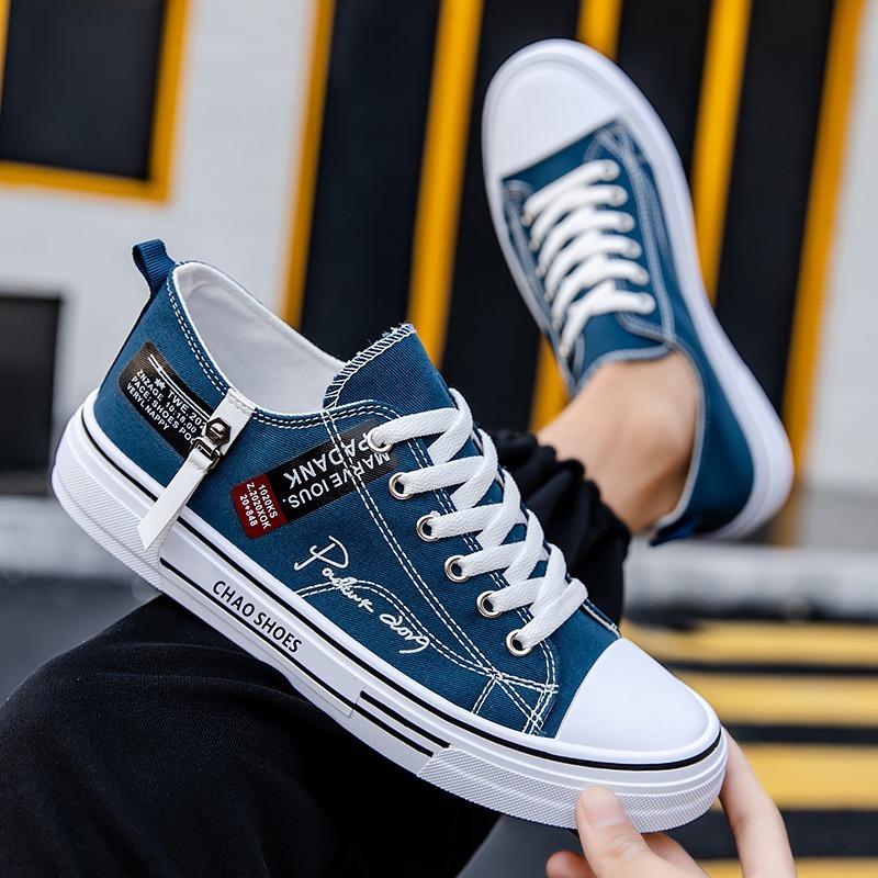 Breathable men's canvas shoes, Hong Kong style men's shoes, casual cloth shoes, trendy, lightweight, low top board shoes-chiquechics