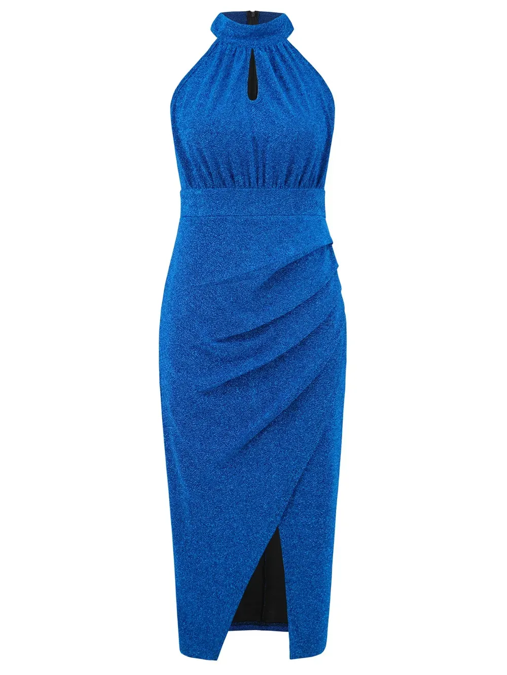 Slit Ruched Mock Neck Sleeveless Dress-chiquechics