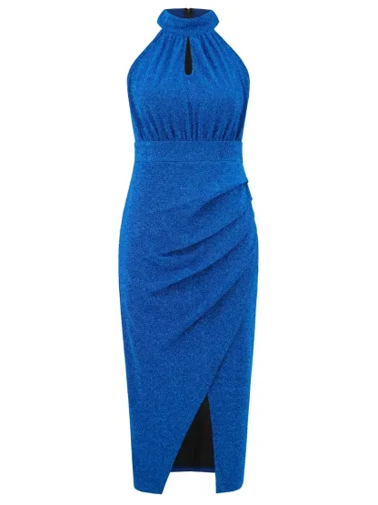 Slit Ruched Mock Neck Sleeveless Dress-chiquechics
