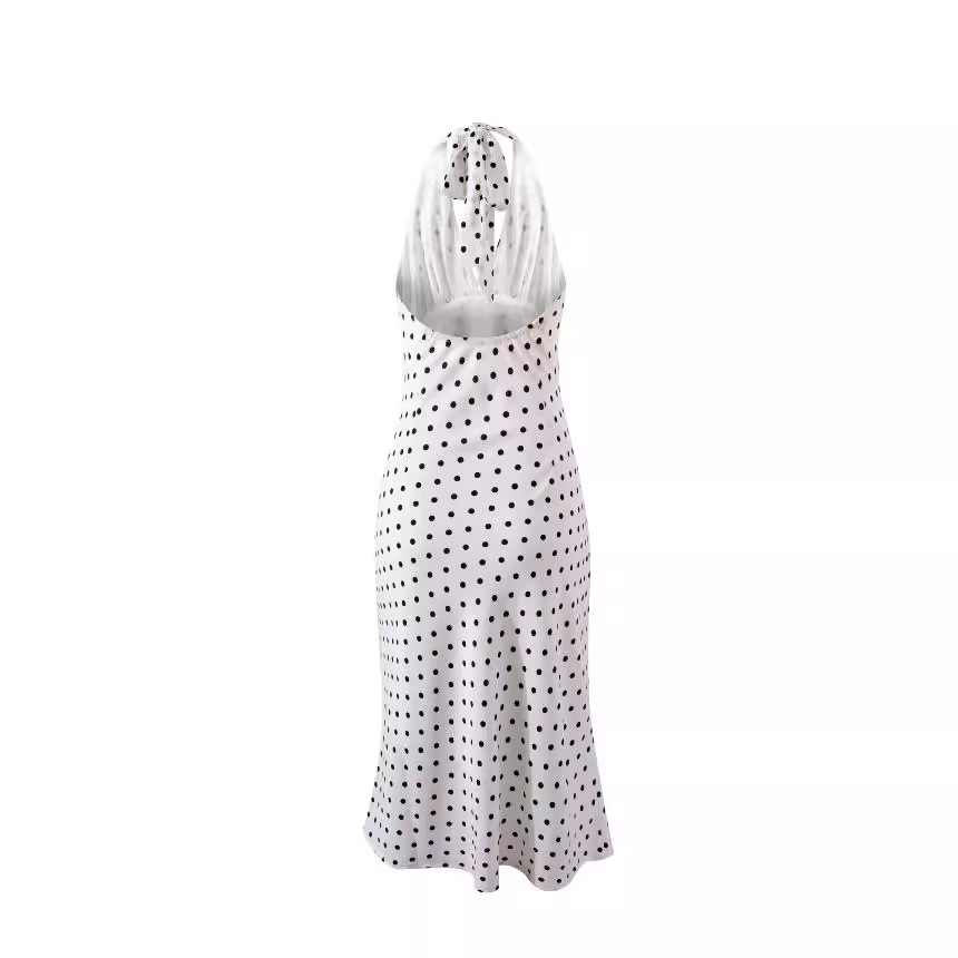 Polka print strap neck bag hip skirt dress-chiquechics