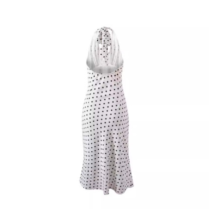 Polka print strap neck bag hip skirt dress-chiquechics