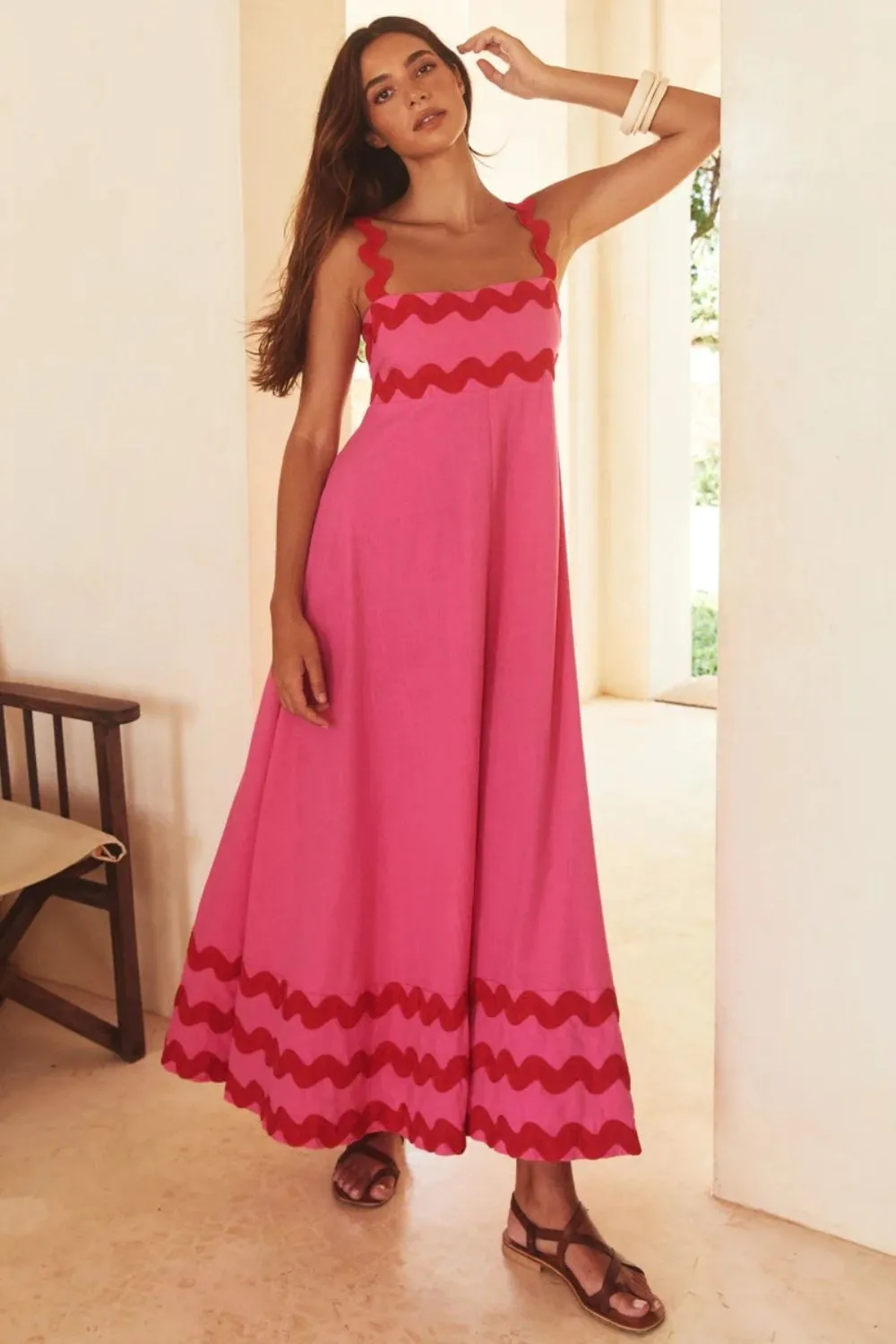 Contrast Trim Square Neck Wide Strap Dress-chiquechics