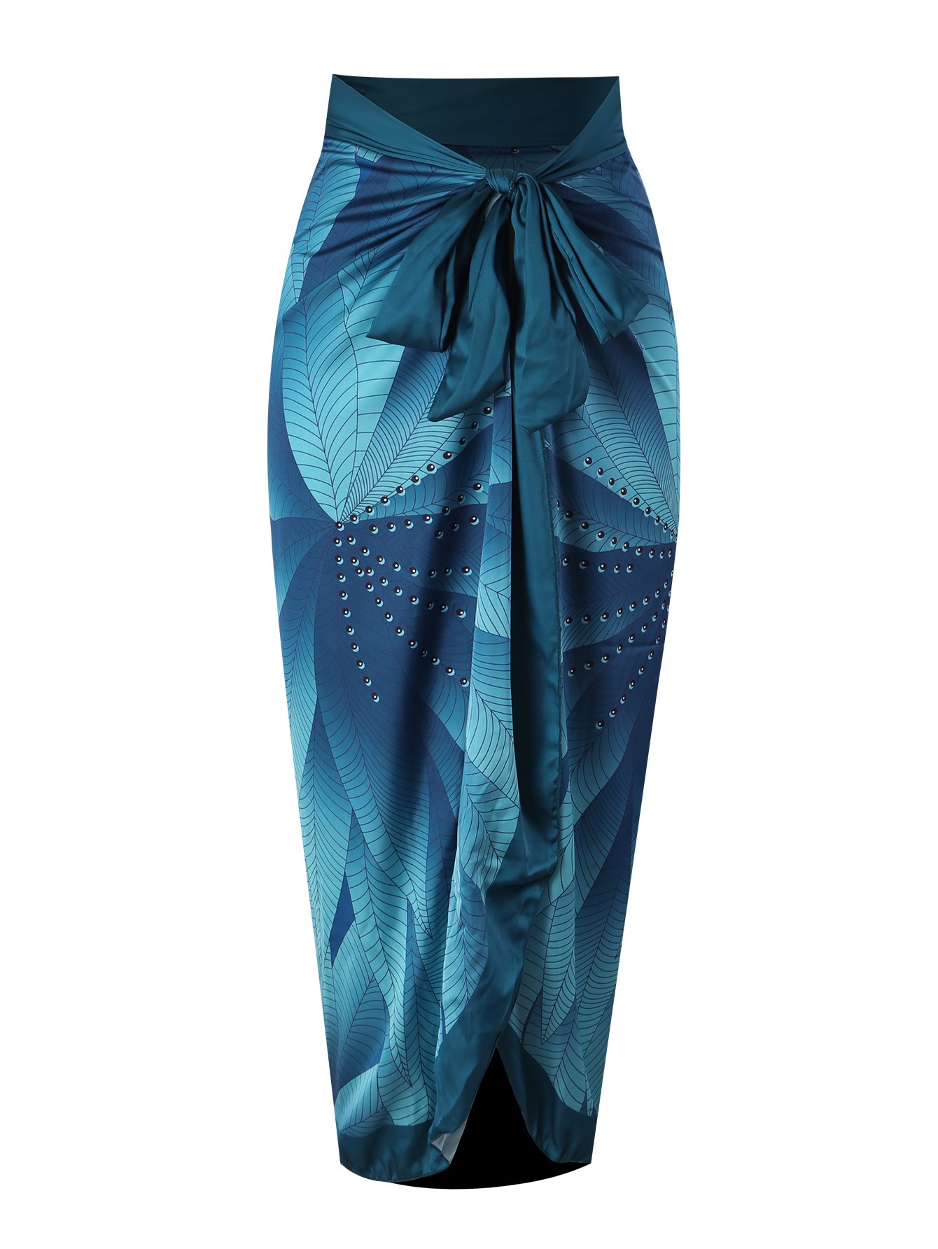 French new one-piece two-piece swimsuit leaf print hip-covering long skirt conservative halterneck swimsuit for women-chiquechics