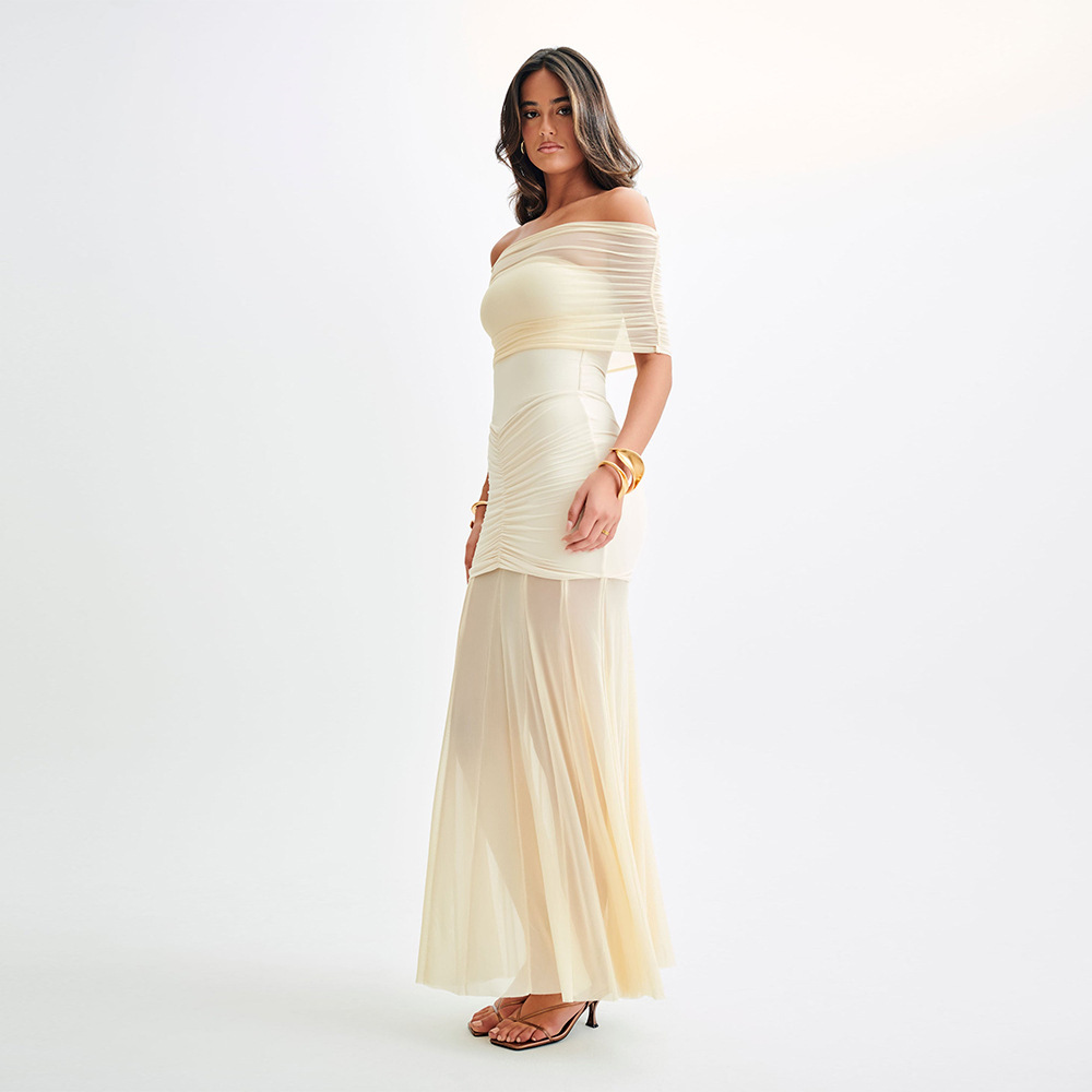 European and American style strapless patchwork backless slim fit long dress sexy and fashionable dress-chiquechics