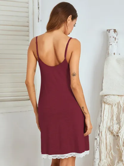 Lace Detail V-Neck Lounge Dress-chiquechics
