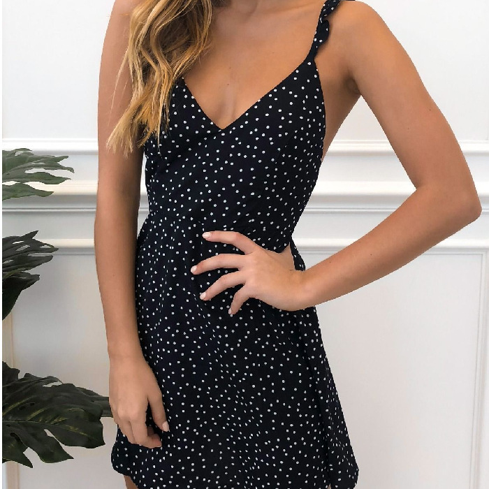 Women's Hot Style Suspender Skirt Printed Chiffon Short Skirt Solid Color Dress Beach Skirt-chiquechics