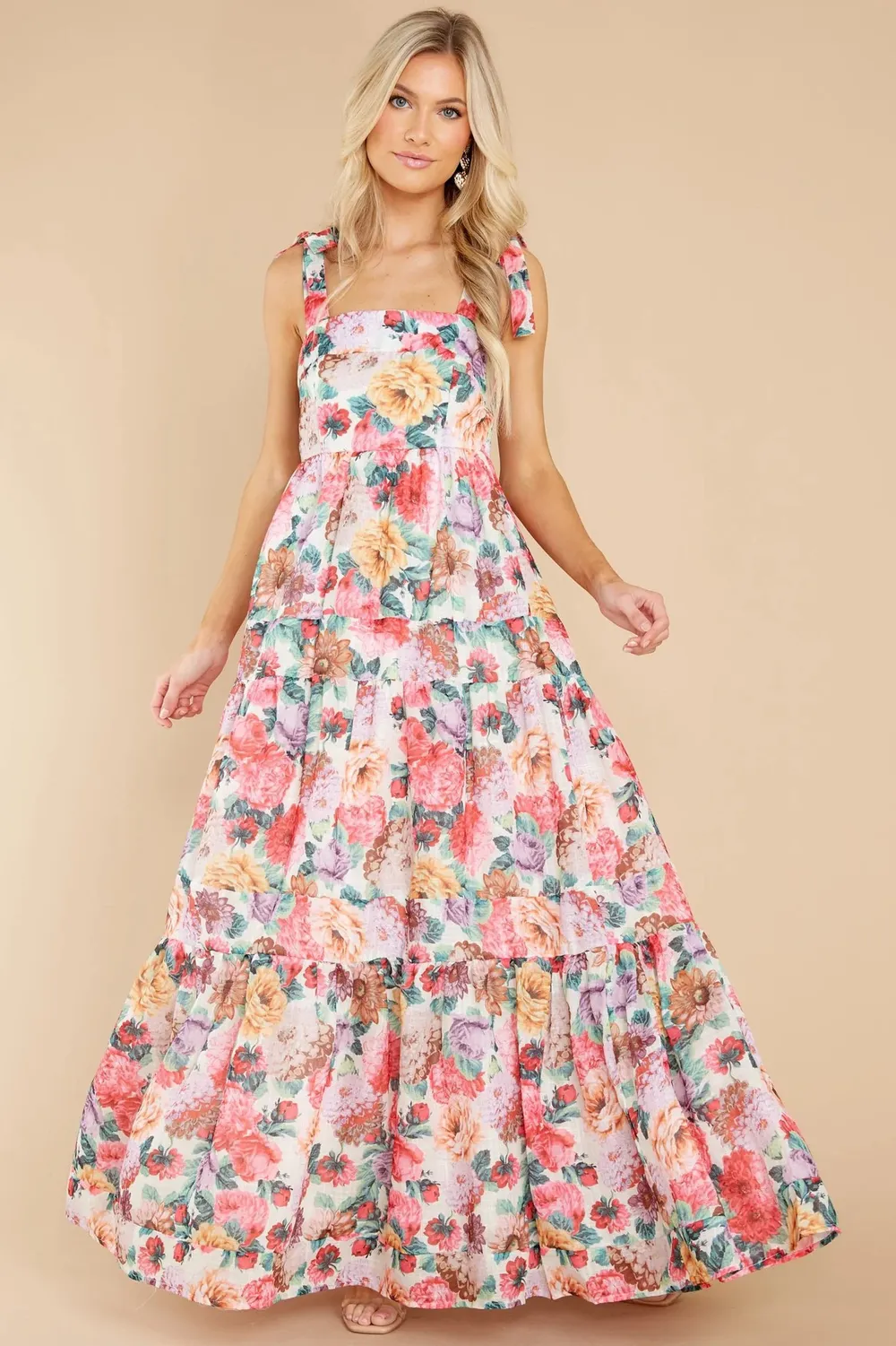 Floral Square Neck Wide Strap Maxi Dress-chiquechics