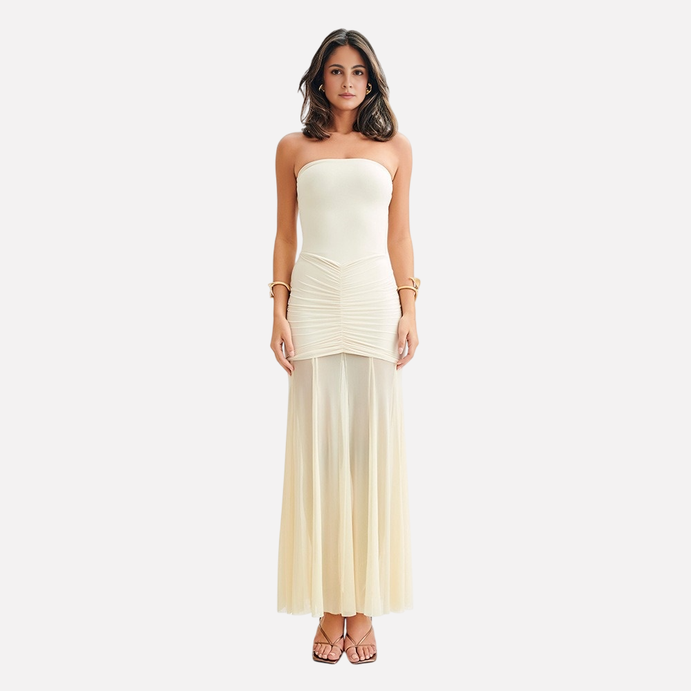 European and American style strapless patchwork backless slim fit long dress sexy and fashionable dress-chiquechics