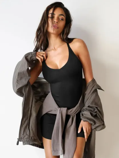 Scoop Neck Wide Strap Mini Dress-chiquechics