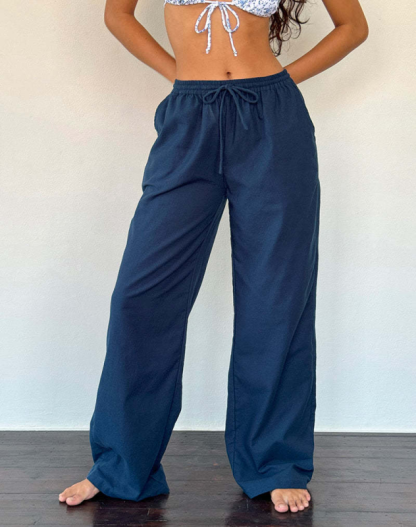 Striped drawstring casual loose straight-leg home trousers-chiquechics