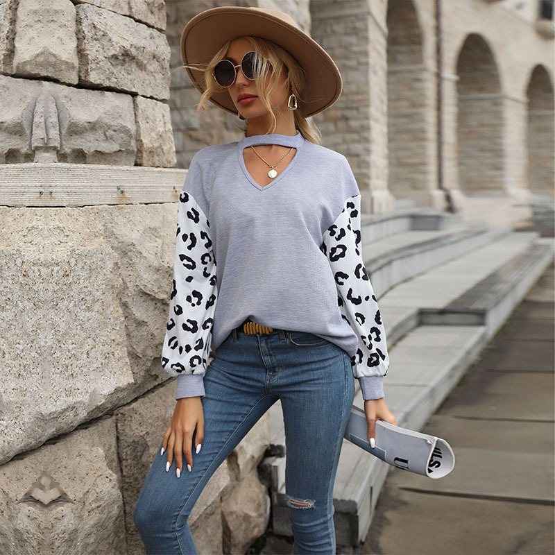 European and American Contrast Knit Sweater Grey Long Sleeve Hollow Sweater-chiquechics