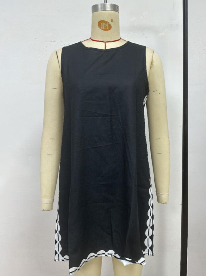 Round Neck Printed Casual Short Dress-chiquechics
