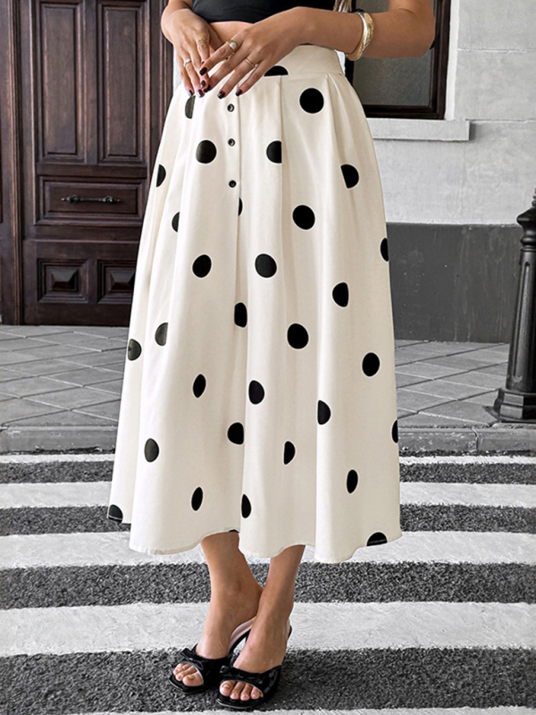 New mid-length umbrella skirt polka dot skirt elastic retro elegant A-line skirt-chiquechics