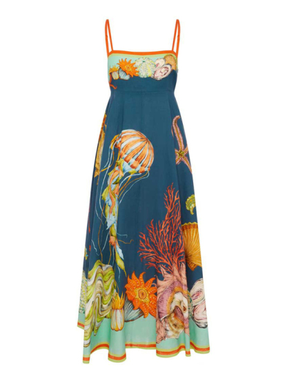 New holiday swing graffiti cotton and linen sleeveless suspender dress-chiquechics