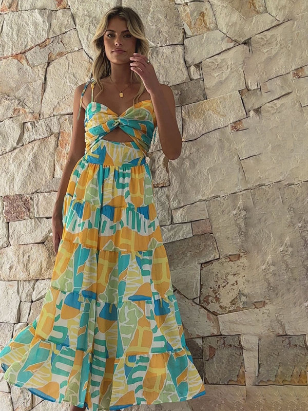 Beach holiday long dress sexy hot girl suspender dress-chiquechics