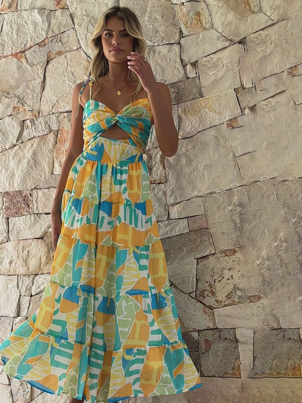 Beach holiday long dress sexy hot girl suspender dress-chiquechics