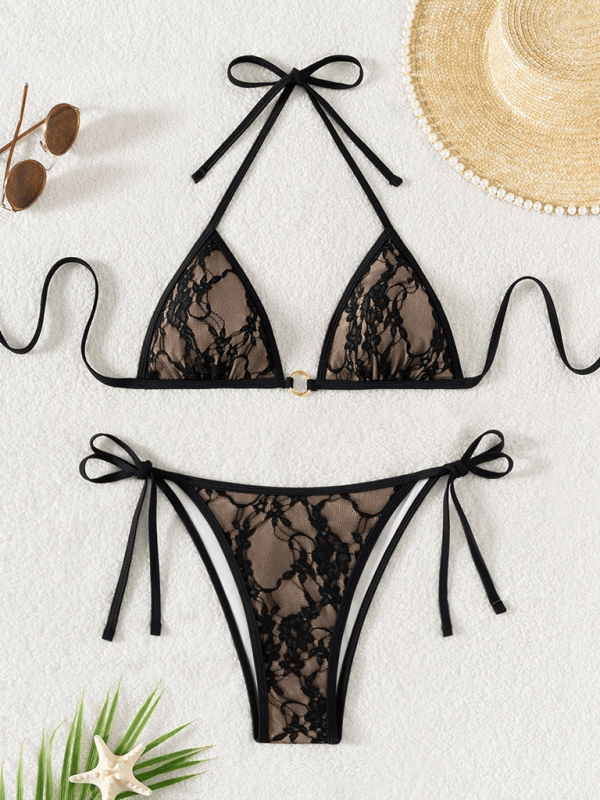Black lace and nude backless bikini swimwear