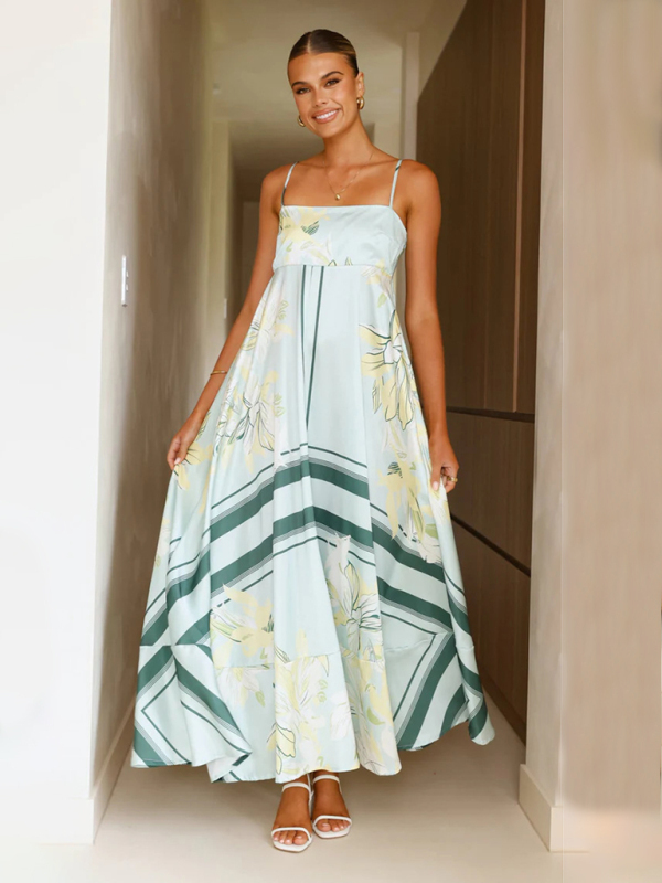 Striped print flared suspender dress-chiquechics