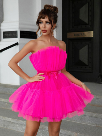 Tulle Bow Tulle Dress-chiquechics