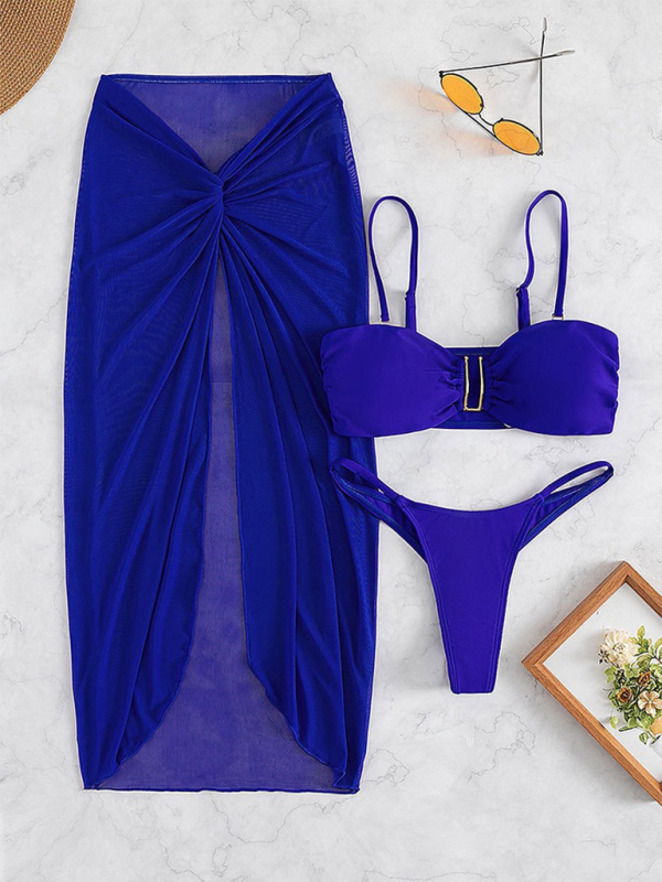 Swimsuit solid color three-piece bikini U-shaped decoration Swimsuit-chiquechics