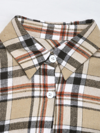 Retro Plaid Shorts Skirt Suit Casual Lapel Shirt Cardigan Two-piece Set-chiquechics