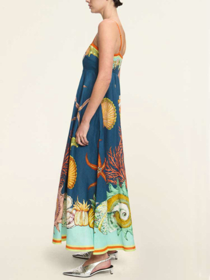 New holiday swing graffiti cotton and linen sleeveless suspender dress-chiquechics