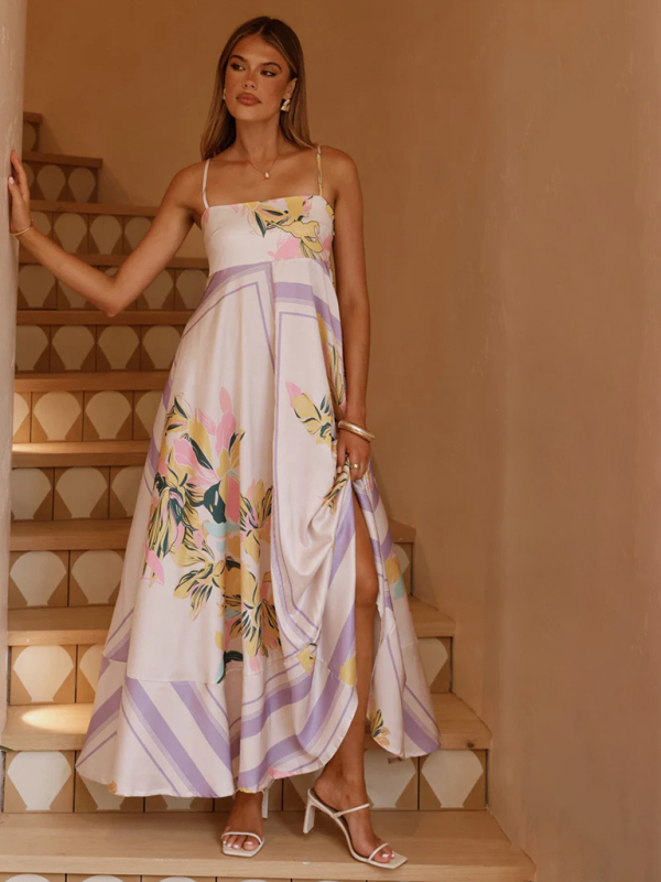 Purple Stripe Print Swing Slip Dress-chiquechics