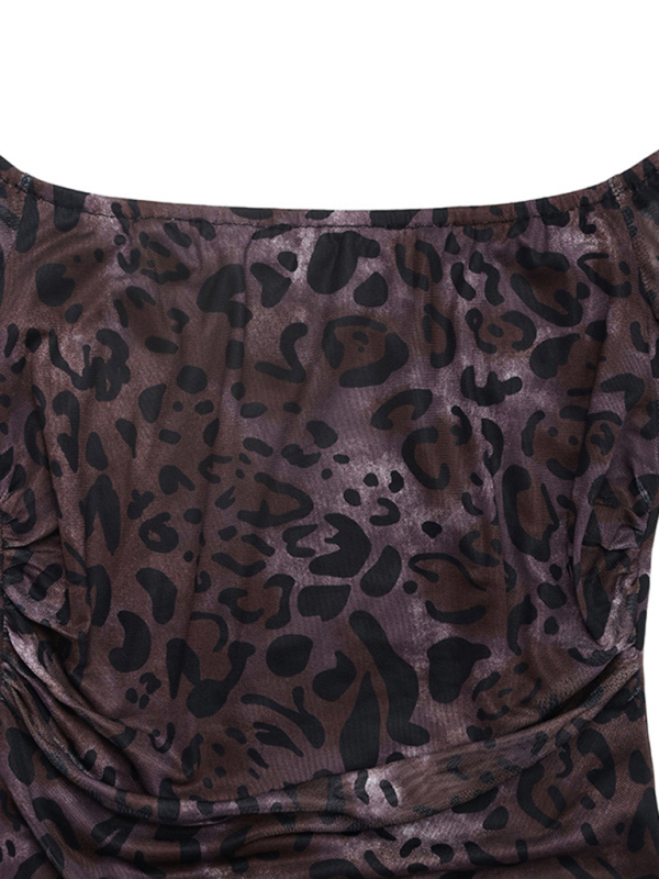 New Party Elegant Retro Style Off-shoulder Long Sleeve Mesh Leopard Print Dress-chiquechics