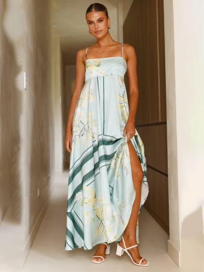 Striped print flared suspender dress-chiquechics