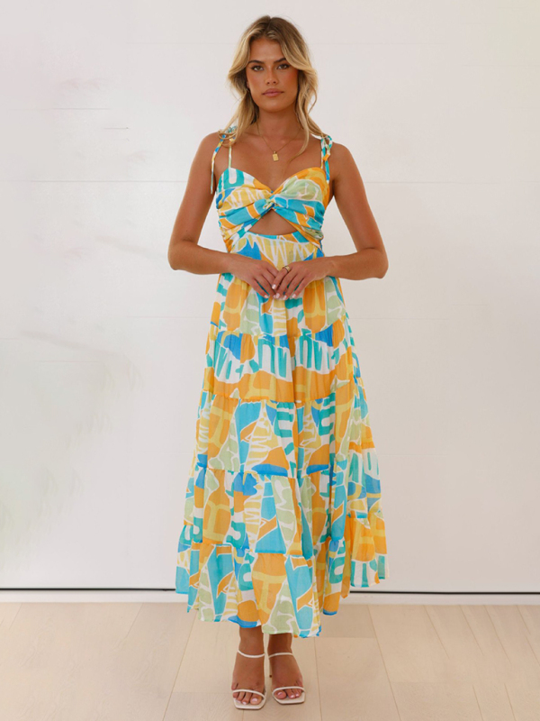 Beach holiday long dress sexy hot girl suspender dress-chiquechics