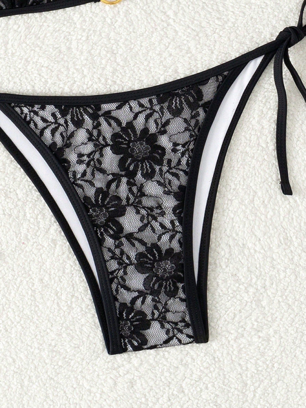 Black lace halter bikini swimwear-chiquechics