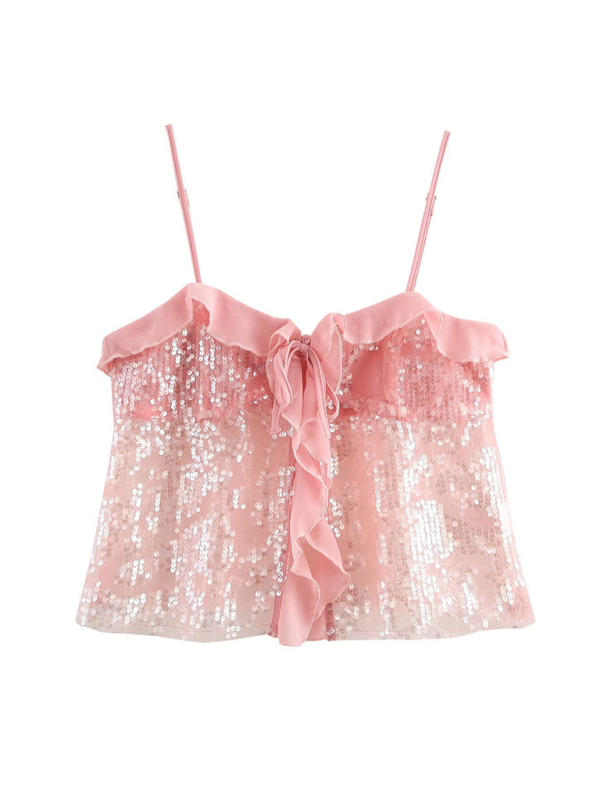 Fashionable, simple and versatile casual sequined camisole top-chiquechics