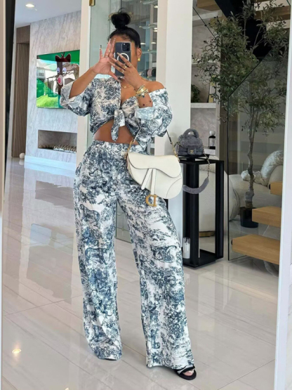 Printed Animal Shirt and Casual Pants Set-chiquechics